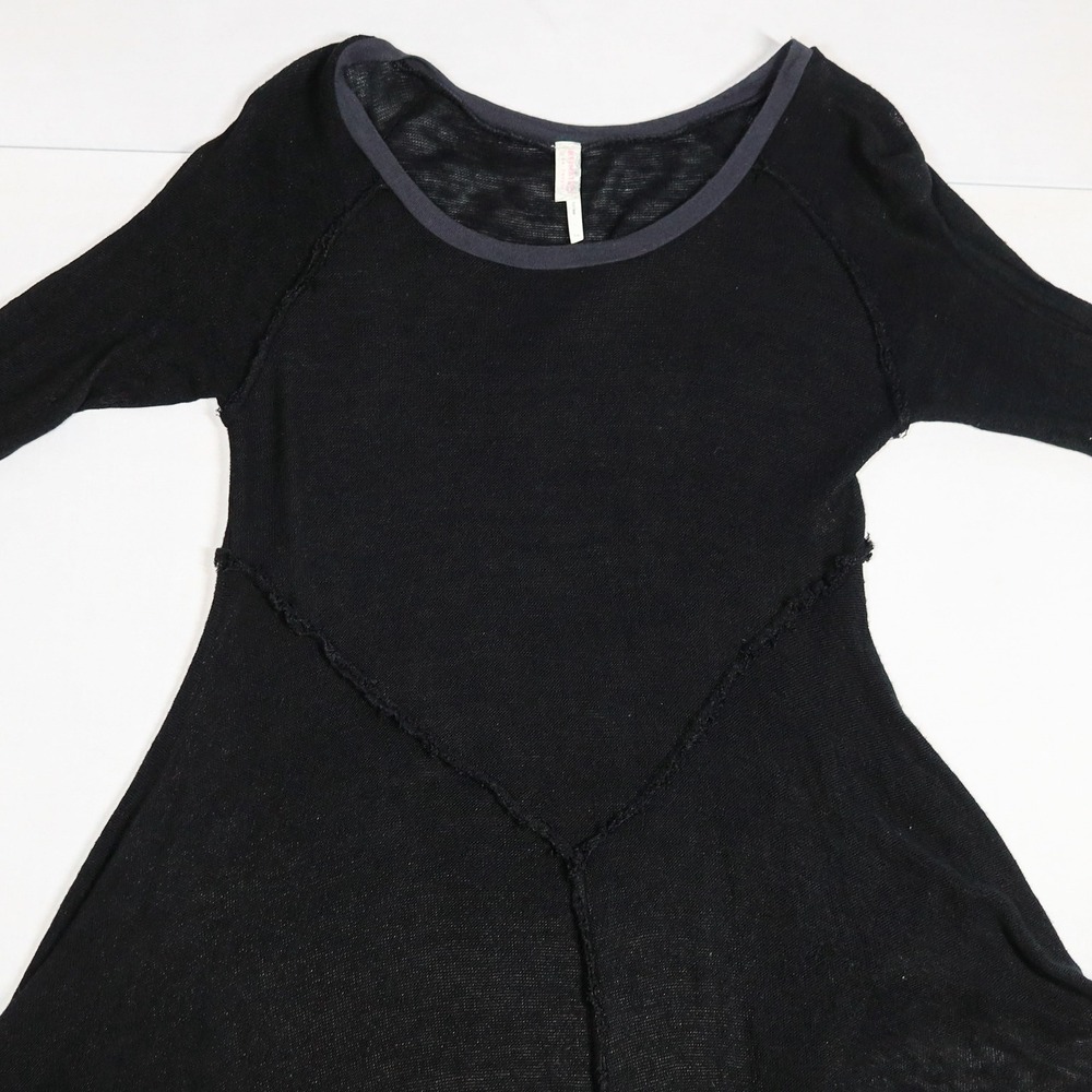 Intimately Free People Tunic Women S Black Sheer Whimsigoth Raw Seam 3/4 Sleeve - Picture 4 of 11